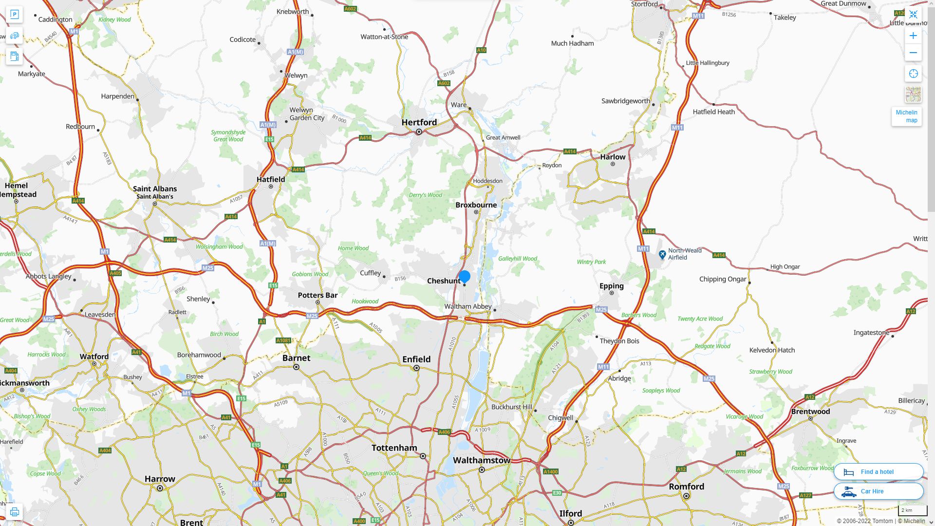 Cheshunt Royaume Uni Autoroute et carte routiere